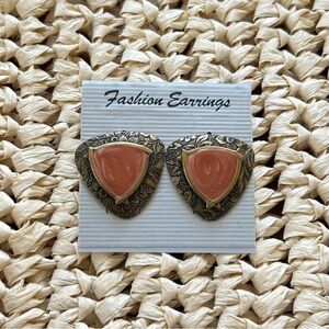 Gold-Tone Drop Earrings with Peach Triangle Accent